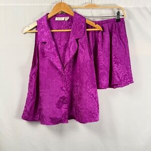 Vintage Victoria's Secret Gold Label Pajama Set Womens L Jacquard Satin 90s Y2K